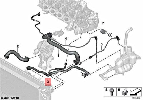 Radiator Coolant Hose Upper for BMW 5 Series (G30) 2017 - 2025 - B17128475727